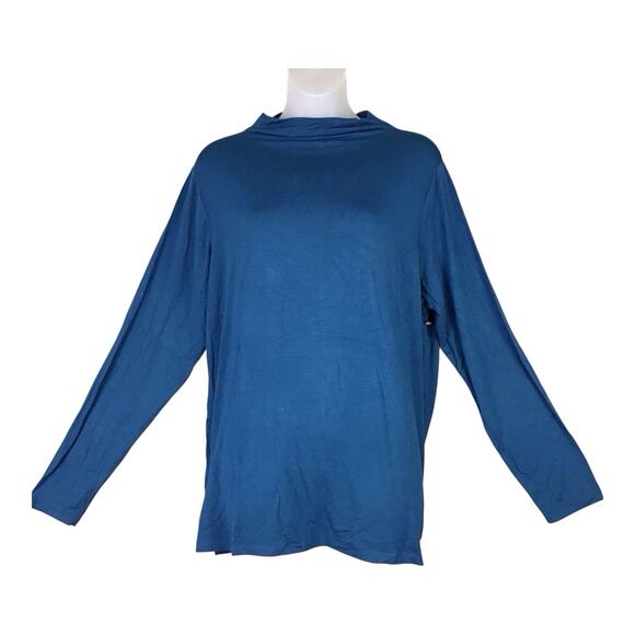 Grace Woman Blue Mock Neck Long Sleeve Top Plus Size 1X Pullover Stretch NWOT - Picture 1 of 10
